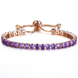 Personalized Crystal Tennis Bracelet Rose Gold Plated Adjustable Rhinestone Crystal Chain Bracelet | Initial Engraved Women Stretch Bracelet