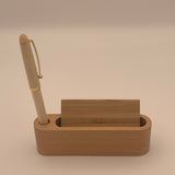 Beech Wood Business Card and Pen Holder | Personalized Wooden Card Holder Desk Organizer | Laser Engraved Wood Unique Executive Office Gift