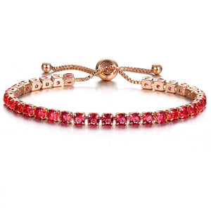 Personalized Crystal Tennis Bracelet Rose Gold Plated Adjustable Rhinestone Crystal Chain Bracelet | Initial Engraved Women Stretch Bracelet