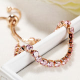 Personalized Crystal Tennis Bracelet Rose Gold Plated Adjustable Rhinestone Crystal Chain Bracelet | Initial Engraved Women Stretch Bracelet