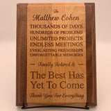 Personalized Plaque for Retirement | Custom Engraved Genuine Red Alder & Walnut Edge Plaque | Wooden Wall Decor | Retirement Milestone Gifts