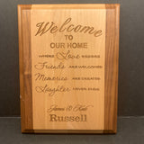 Personalized First Home Housewarming Wood Gift | Custom Laser Engraved Red Alder & Walnut Edge Plaque to New Home | House Warming Wall Decor