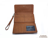 Personalized Leather Women's Wallet with Wrist Strap | Laser Engraved Rawhide Card Case Wallet | Customizable Vegan Leather Gift for Mother