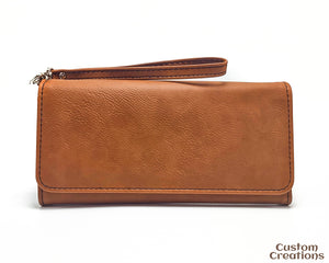 Personalized Leather Women's Wallet with Wrist Strap | Laser Engraved Rawhide Card Case Wallet | Customizable Vegan Leather Gift for Mother