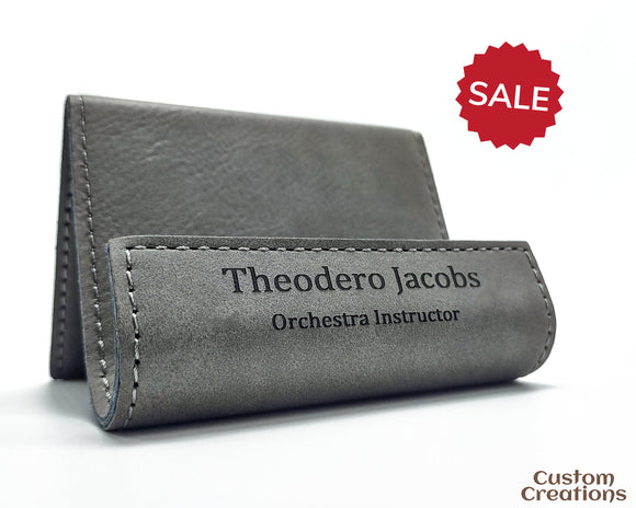 Personalized Leather Card Case Holder | Laser Engraved Synthetic Leather Gift | Great Executive Desk | Gift Customizable Vegan Leather Easel