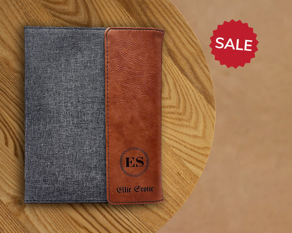 Leather Personalized Portfolio with Notepad, Pocket & Pen Holder | Custom Engraved 7 x 9 Leatherette Canvas Portfolio | Business Gift Folio