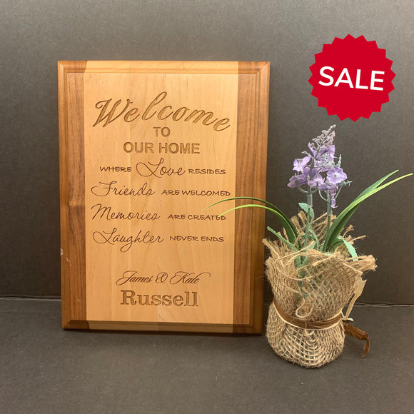 Personalized First Home Housewarming Wood Gift | Custom Laser Engraved Red Alder & Walnut Edge Plaque to New Home | House Warming Wall Decor