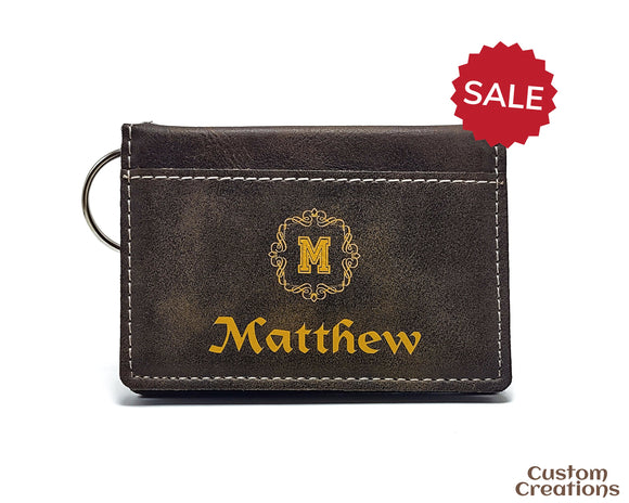 Personalized Leather Card Case Key Chain Wallet | Laserable Vegan Leather Keychain ID and Card Holder | Laser Engraved Gift to an Executive