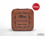 Travel Jewelry Box | Personalized Custom Laserable Vegan Leather 4" x 4" Zippered Jewelry Case | Rawhide Jewelry Stuffer for Bridesmaid