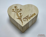 Personalized Wooden Jewelry Box | Customizable Laser Engraved Heart-shaped Wood Jewelry Box | Custom Engraved Box Wedding Anniversary Gift