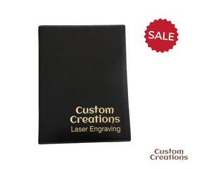 Personalized Portfolio with Notepad, Pocket and Pen Holder | 7" x 9" Laserable Vegan Leather Portfolio | Custom Business Leatherette Folio