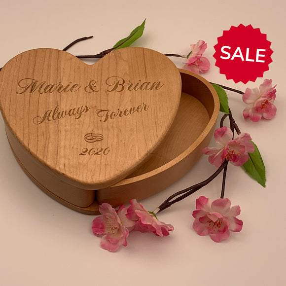 Personalized Jewelry Box | Custom Laser Engraved Maple Wood Heart-Shape Jewelry Keepsake Box | Customizable Wooden Wedding Anniversary Gift