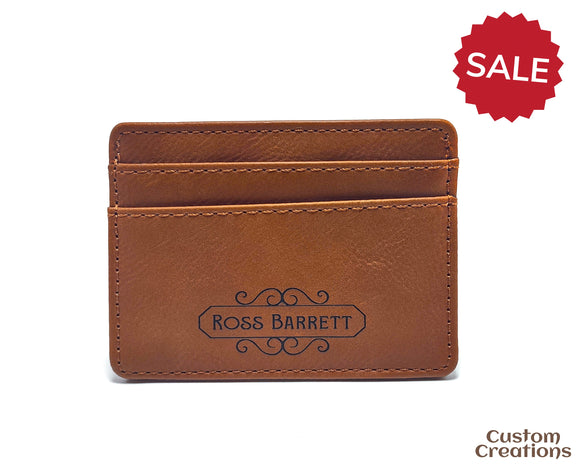 Personalized Leather Card Case Holder With Money Clip | Two card slots and a Heavy-duty Clip | Customize Laser Engraved Vegan Leather Gift