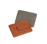 Personalized Leather Card Case Holder With Money Clip | Two card slots and a Heavy-duty Clip | Customize Laser Engraved Vegan Leather Gift