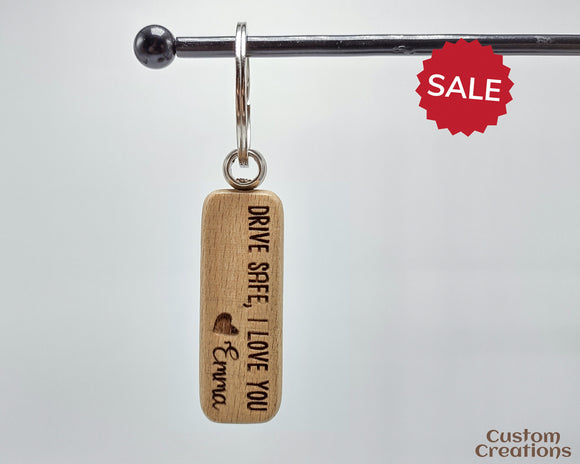 Personalized Wood Keychain with Laser Engraving | Custom Engraved Wooden Rectangle Shape Keychain Gift for Home, Car, Office | Birthday Gift