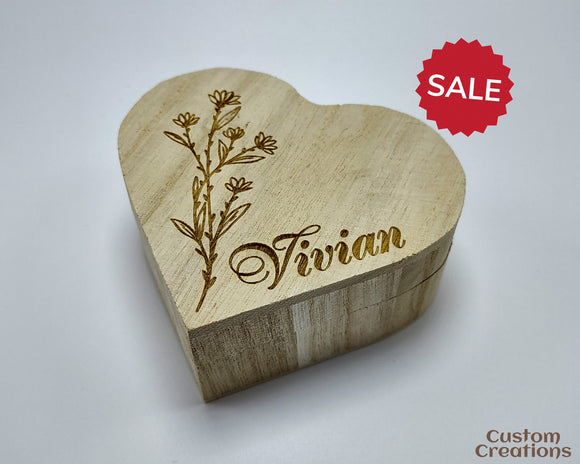 Personalized Wooden Jewelry Box | Customizable Laser Engraved Heart-shaped Wood Jewelry Box | Custom Engraved Box Wedding Anniversary Gift