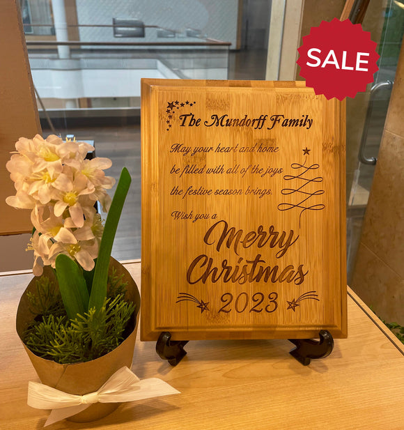 Personalized Christmas Holiday Family Wood Plauge | Wall Hanging Decor | Laser Engraved Bamboo Wood Gift for Family | Christmas Wall Sign