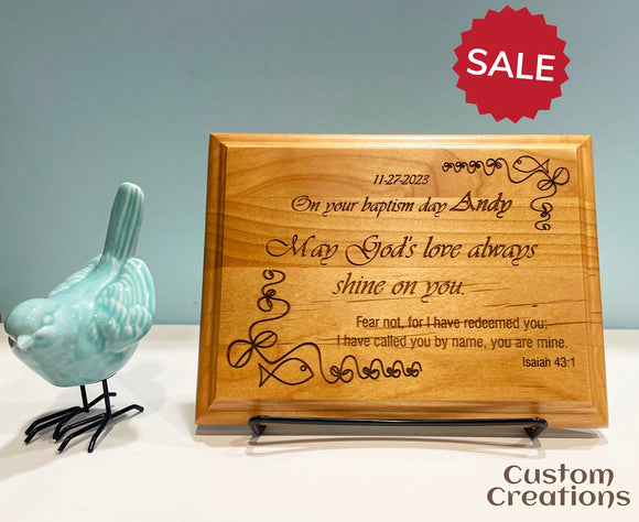 Custom Laser Engraved Baptism Plaque | Personalized Red Alder Wood Gift for Celebrating a Baptism Ceremony | Unique Keepsake for Baptism Day