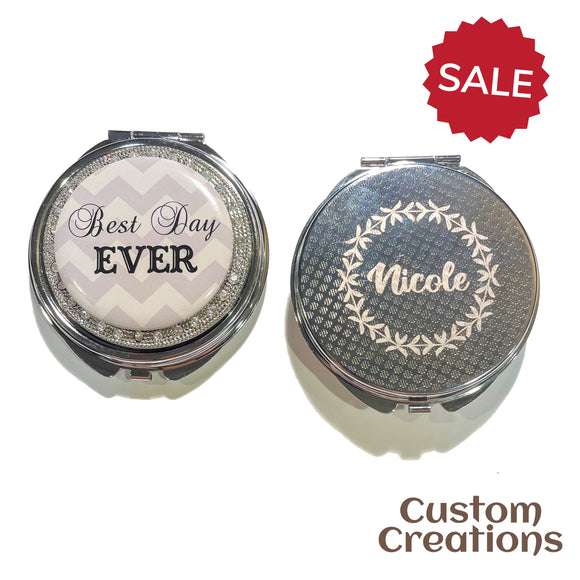 Personalized Makeup Mirror for Bridal Shower |  Best Day Ever Pattern Compact Mirror | Customizable Back Side Pocket Mirror Bridesmaid Gift