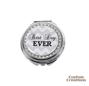 Personalized Makeup Mirror for Bridal Shower |  Best Day Ever Pattern Compact Mirror | Customizable Back Side Pocket Mirror Bridesmaid Gift