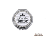 Personalized Makeup Mirror for Bridal Shower | I'm the Bride Pattern Tiara Bride Compact Mirror | Custom Back Side Engraving Pocket Mirror