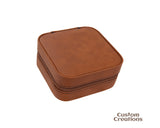 Travel Jewelry Box | Personalized Custom Laserable Vegan Leather 4" x 4" Zippered Jewelry Case | Rawhide Jewelry Stuffer for Bridesmaid