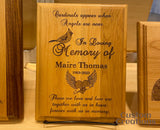 Laser Engraved Custom Name Date Memorial Plaque | Personalized In Loving Memory Red Alder Wood Plaque | Wooden Gift for Memorial Celebration
