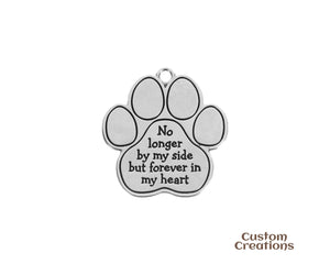 Customizable Pet Memorial Charm | No longer by my side but forever in my heart | Personalized Silver Color Zinc Engravable Back Side Charm