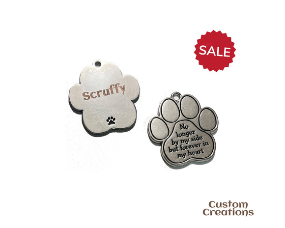 Customizable Pet Memorial Charm | No longer by my side but forever in my heart | Personalized Silver Color Zinc Engravable Back Side Charm