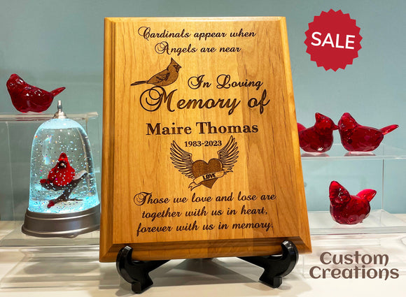 Laser Engraved Custom Name Date Memorial Plaque | Personalized In Loving Memory Red Alder Wood Plaque | Wooden Gift for Memorial Celebration