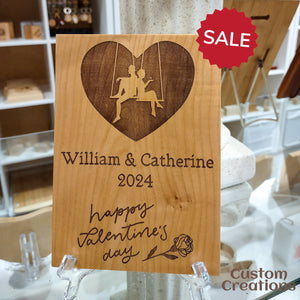 Customizable 5" X 7" Maple Plaque Plate | Personalized Laser Engraved Valentine's Day Gift  | Wooden Heart Anniversary Gift for Couples