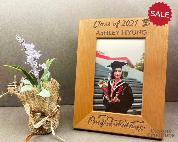 Customizable Red Alder Picture Frame | Personalized Wooden Frame | Unique Keepsake Executive Gift | Laser-Engraved Graduation Photo Frame