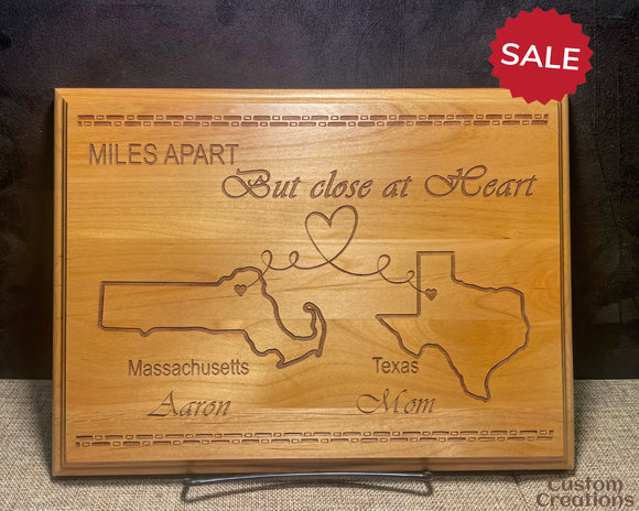 Moving Away Personalized Gift | Long distance relationship Wooden Plaque | Two States Art Best friend Gift | Miles Apart But Close at Heart