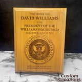 Laser Engraved Father's Day Red Alder Wood Plaque | Personalized Presidential Certificate Plaque | Custom Household Wall Decor Gift for Dad