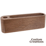 Walnut Wood Business Card and Pen Holder | Personalized Wooden Card Holder Desk Organizer | Laser Engraved Wooden Executive Office Gift