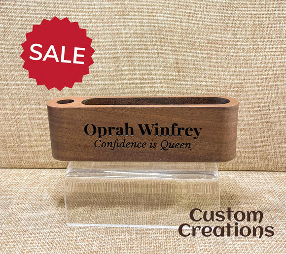 Walnut Wood Business Card and Pen Holder | Personalized Wooden Card Holder Desk Organizer | Laser Engraved Wooden Executive Office Gift