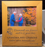 Personalized 5" x 7" Red Alder Engraving Area  Picture Frame | Custom Diamond Anniversary Frame | Engraved 60th Anniversary Gift for Parents