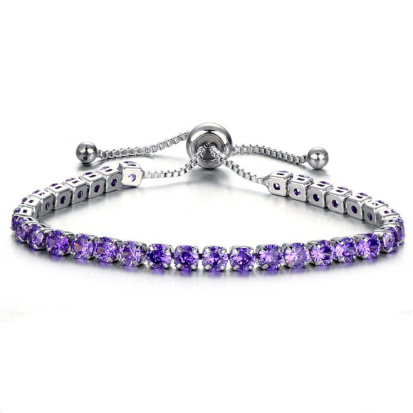 Purple Crystal Bracelet • Rose Gold or Silver Plated Adjustable Tennis Bracelet • Women Stretch Bracelet