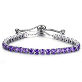 Purple Crystal Bracelet • Rose Gold or Silver Plated Adjustable Tennis Bracelet • Women Stretch Bracelet