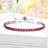 Red Crystal Bracelet • Rose Gold or Silver Plated Adjustable Tennis Bracelet • Women Stretch Bracelet