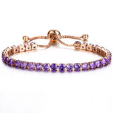 Purple Crystal Bracelet • Rose Gold or Silver Plated Adjustable Tennis Bracelet • Women Stretch Bracelet