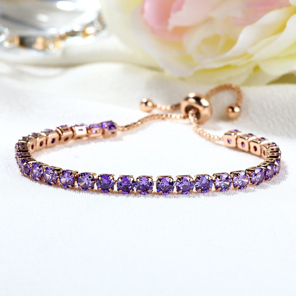 Purple Crystal Bracelet • Rose Gold or Silver Plated Adjustable