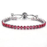 Red Crystal Bracelet • Rose Gold or Silver Plated Adjustable Tennis Bracelet • Women Stretch Bracelet