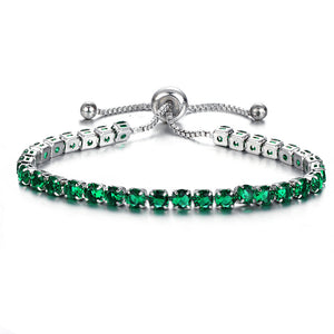 Green Sapphire Crystal Bracelet • Rose Gold or Silver Plated Adjustable Tennis Bracelet • Women Stretch Bracelet