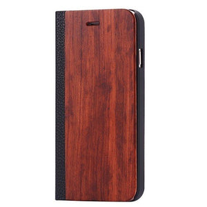 Rosewood Wood + Leather Wallet Flip Case for iPhone X