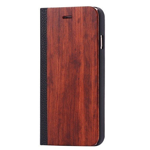 Rosewood Wood + Leather Wallet Flip Case for iPhone X