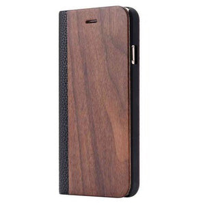 Walnut Wood + Leather Wallet Flip Case for iPhone X-Xs