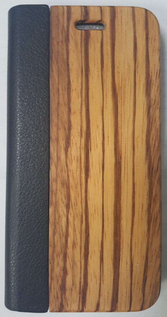 Zebra Wood + Leather Wallet Flip Case for Samsung S6 EDGE