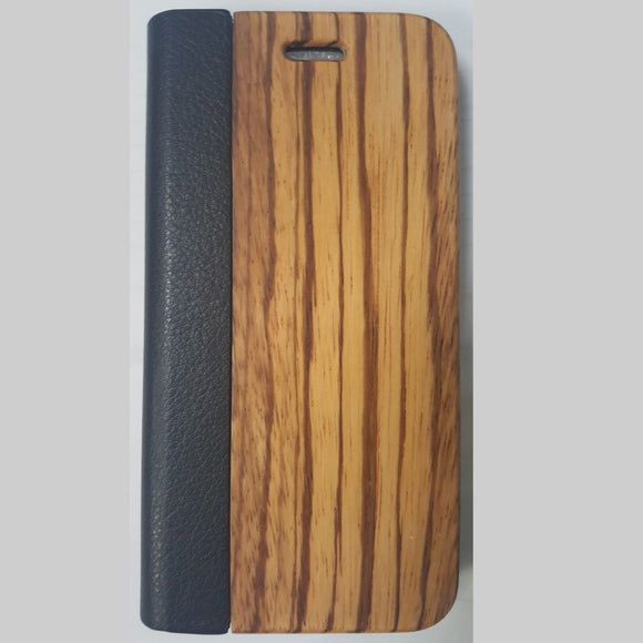 Zebra Wood + Leather Wallet Flip Case for Samsung S6