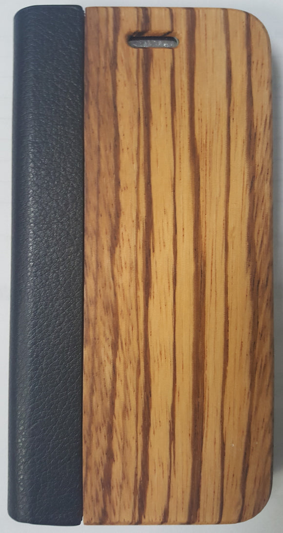 Zebra Wood + Leather Wallet Flip Case for Samsung S7